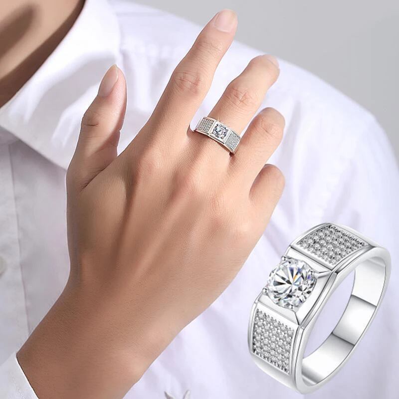 Custom Moissanite S925 Sterling Silver VVS Certified Ring Mens Shiny Jewelry