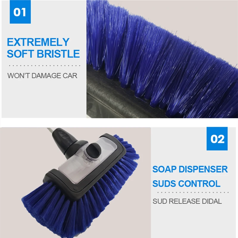 Soft Hair Water Flow Thru Car Wash Brush With Soap Dispenser
