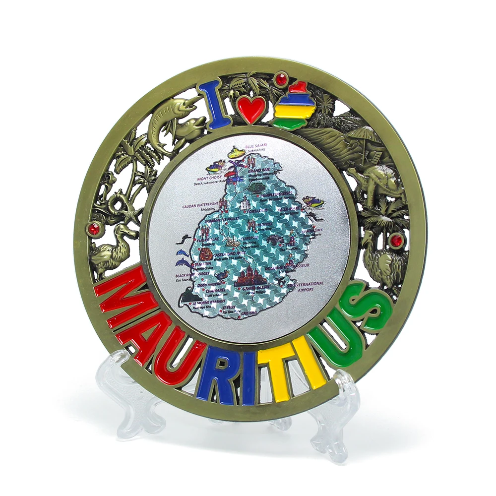 Custom Award Plate Mauritius Paris Singapore Korea Florida Maldives Vietnam Dubai Mini Tray Metal Dish Tourist Souvenir Plates