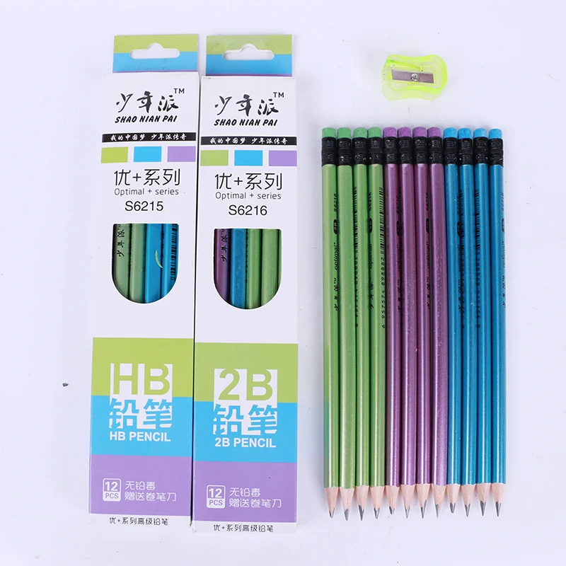 
metal pencils custom pencil box set logo soft poplar wood 