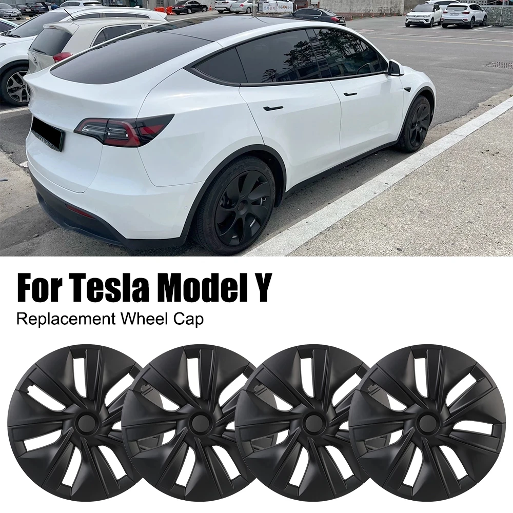 DIY Car Wheel Hub Cap 19 Inch Full Cover Hubcap Black Carbon Fiber Decorative Automotive Accessories For Tesla Model Y 2021 2022