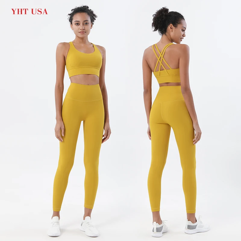 Новое поступление Женская быстросохнущая одежда для йоги и фитнеса без T-образной линии наборы тренировок в тренажерном зале