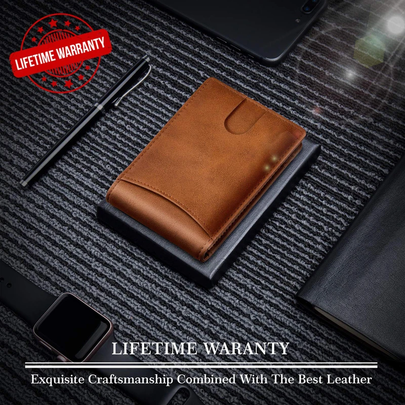 Custom high quality ID window leather minimalist slim wallet RFID credit card holder leather