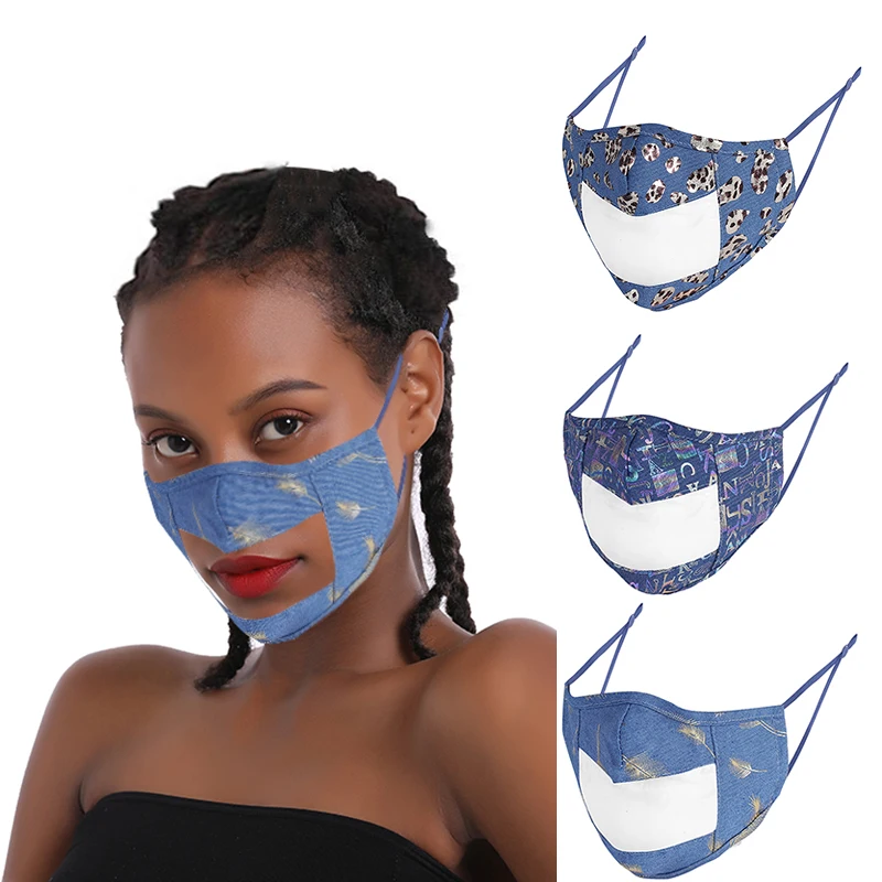 
new leopard denim lip language mask with perspective dust protection adjustable cotton mask 