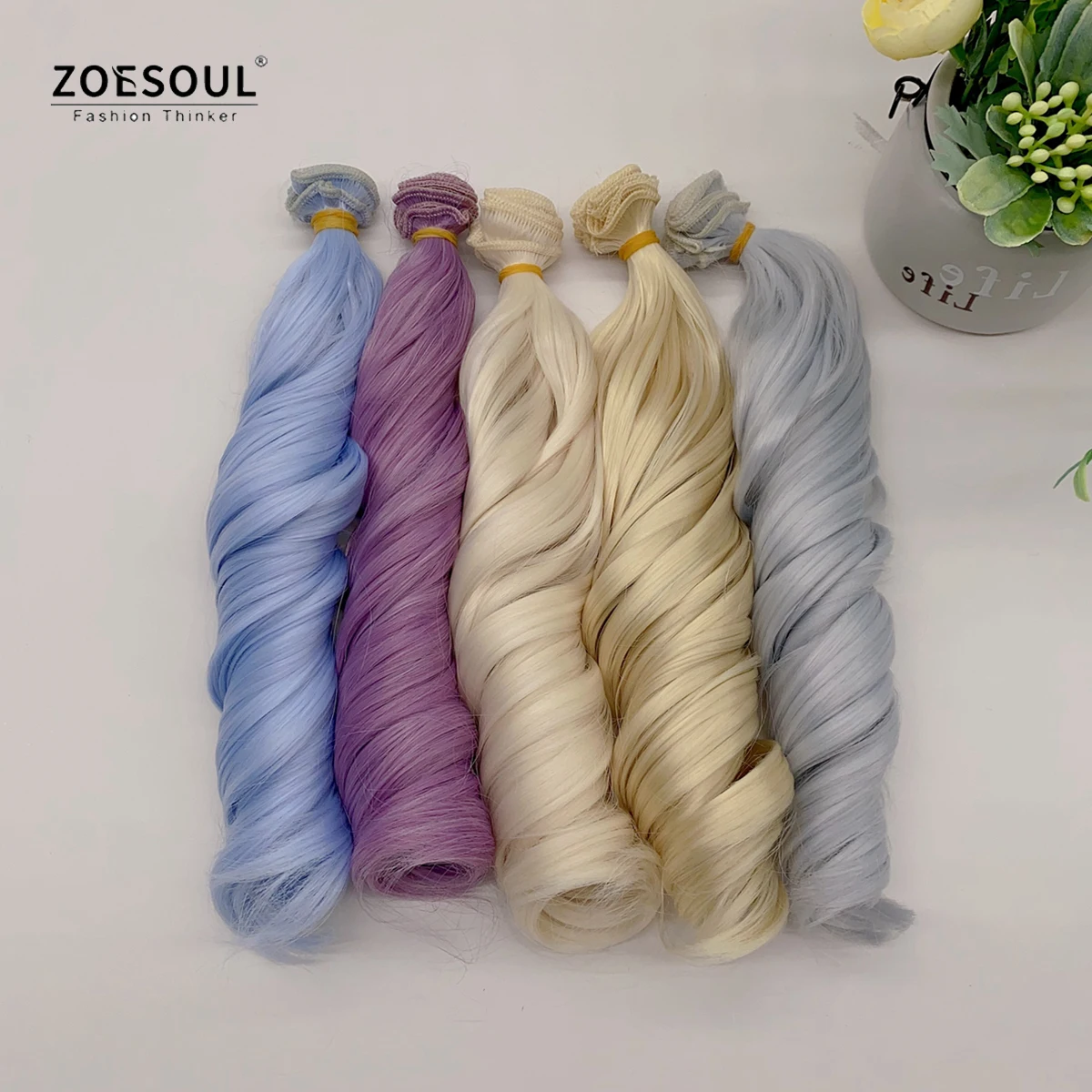 Soft Silky Fiber Silver Blue 30cm Roman Curly Doll Synthetic Hair Weft For DIY 1/3 Doll Hair Wig