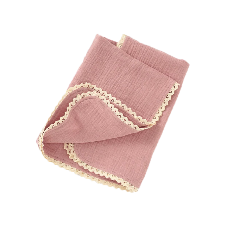 100% Organic Cotton Woven Double Layers Lace Trim Baby Muslin Comforter