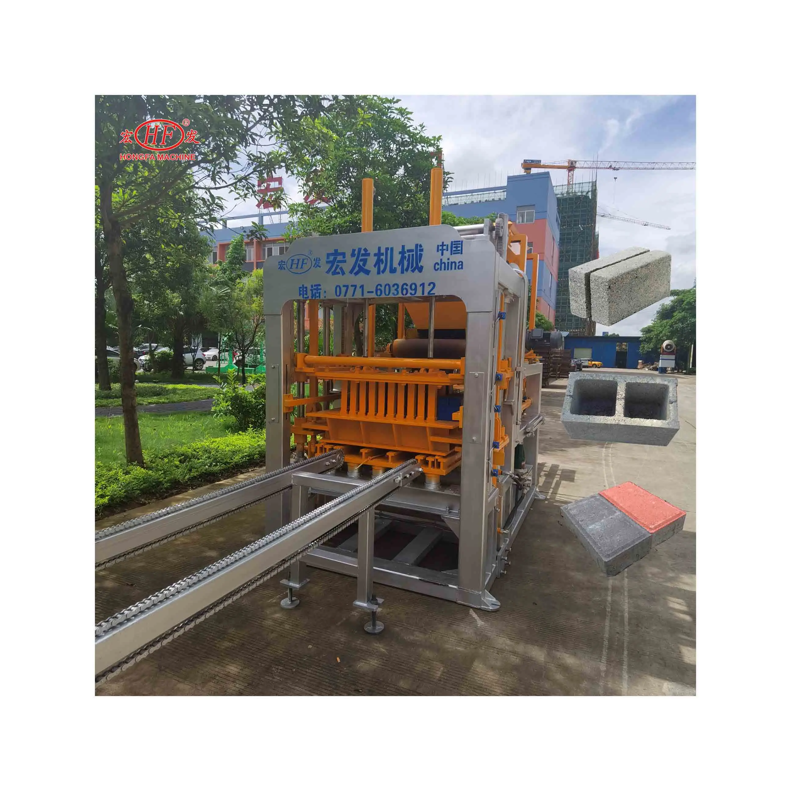 HONGFA concrete block machine QT4-15D fully automatic concrete block molding machine solid hollow color block concrete machine