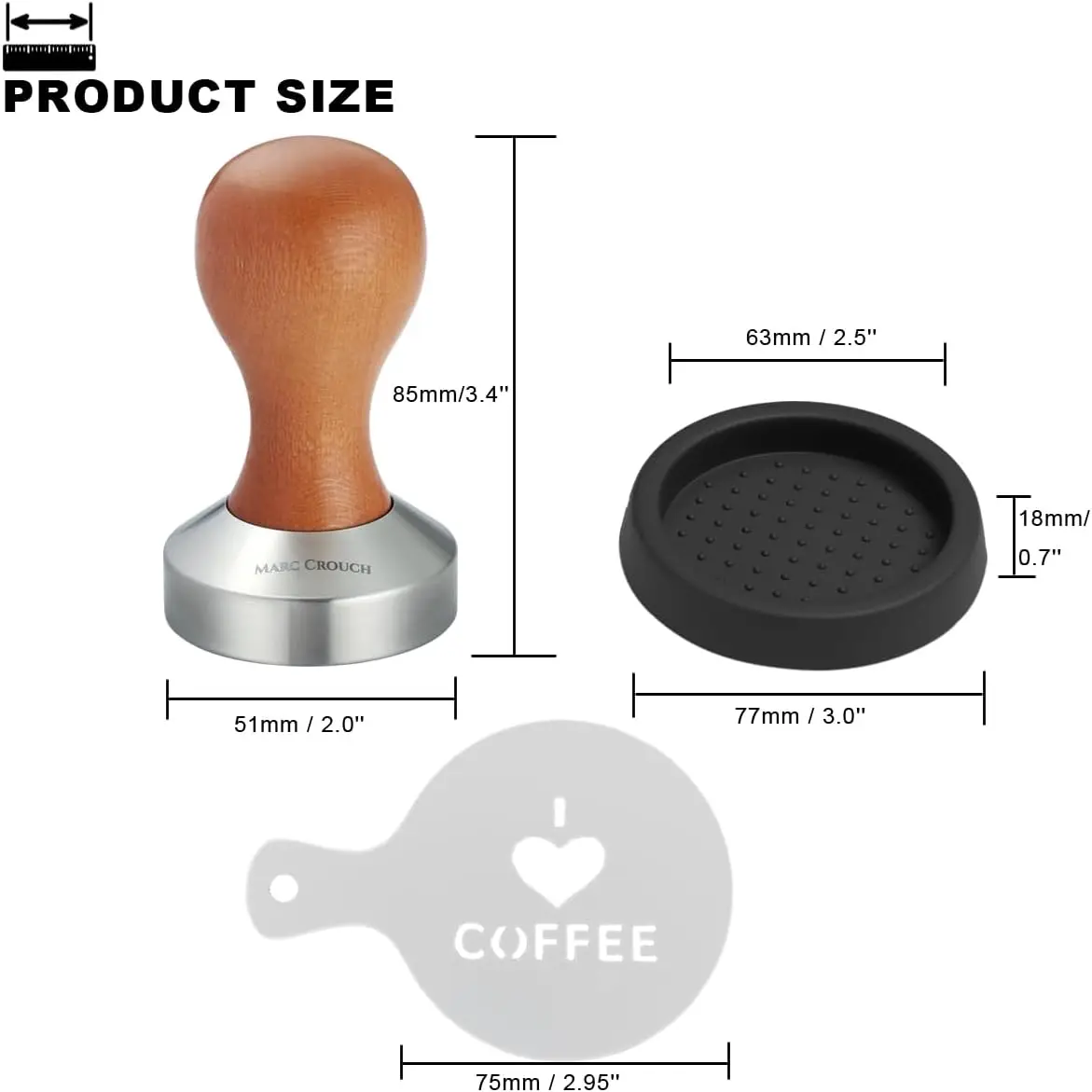 Custom espresso coffee tamper wood handle 304 stainless steel 58 mm 51 mm coffee press for espresso gifts