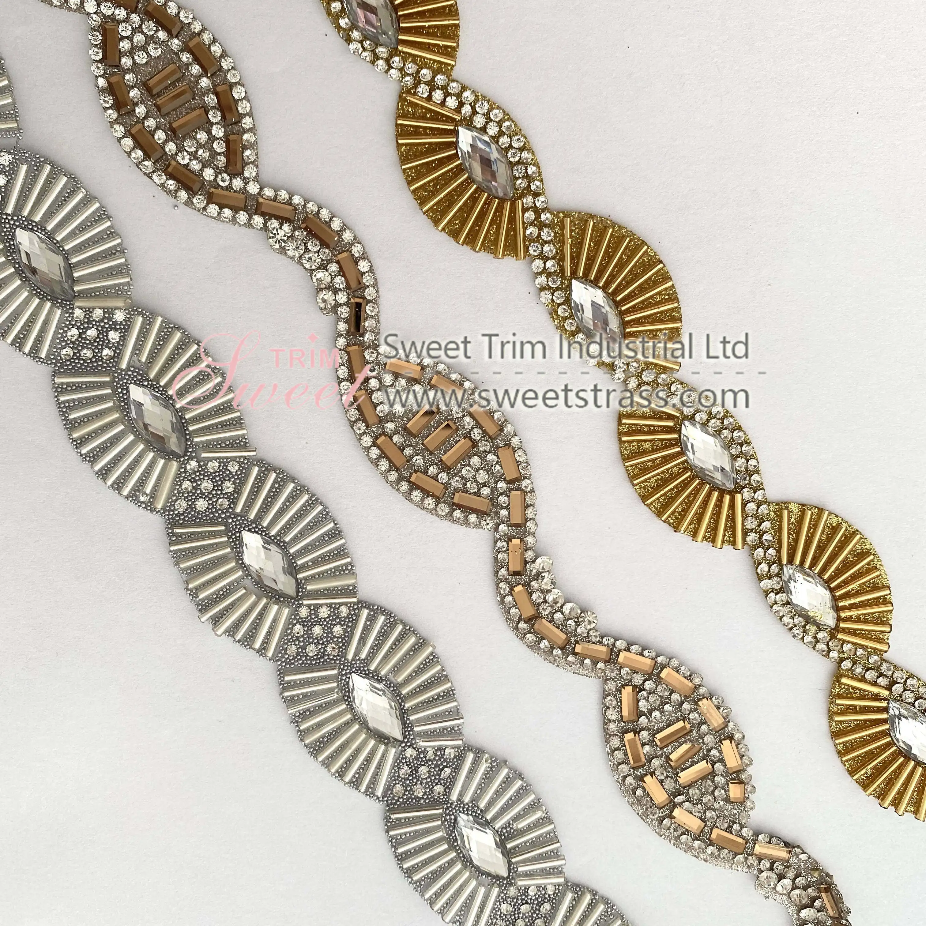 Luxurious Colorful Rhinestone Applique Trim  Ribbon Hot Fix Crystal Trim Tape for Clothes Fashion Accessories