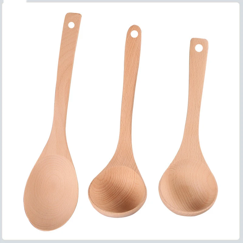 New product long-handled Cooking Cutlery tablespoon No paint wood kitchenware beech natural porridge wooden beech soup spoon