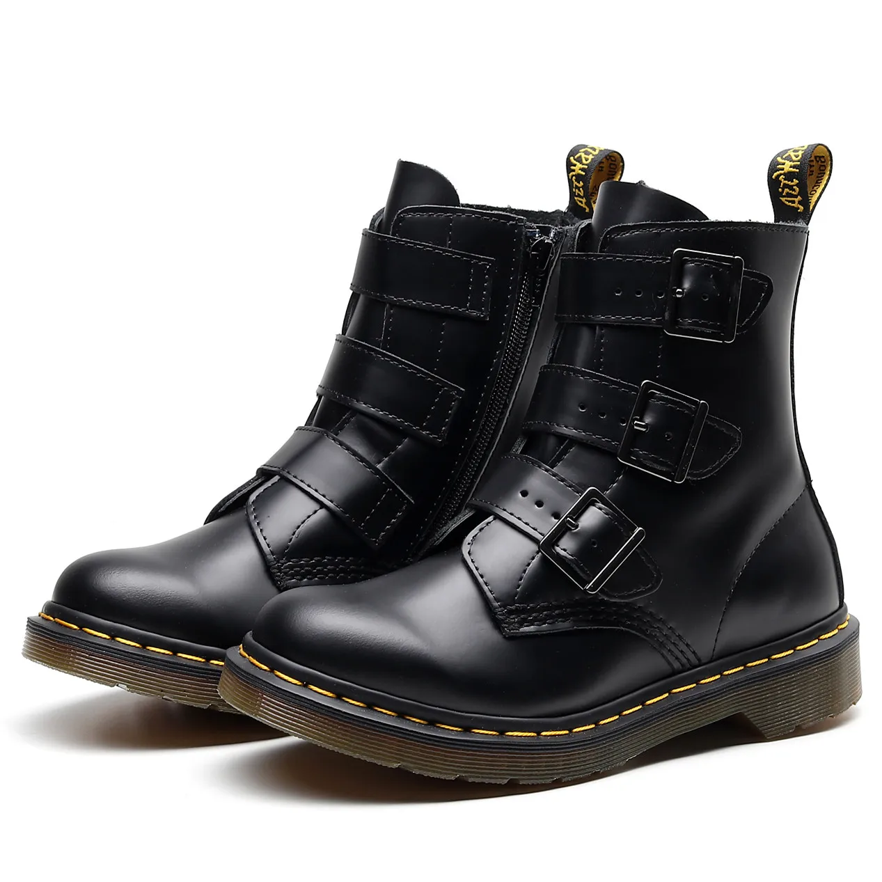 
Boots Black 3-Row Buckle Martens Boots Factory Direct Supply Dr Blake Leather Shoes 