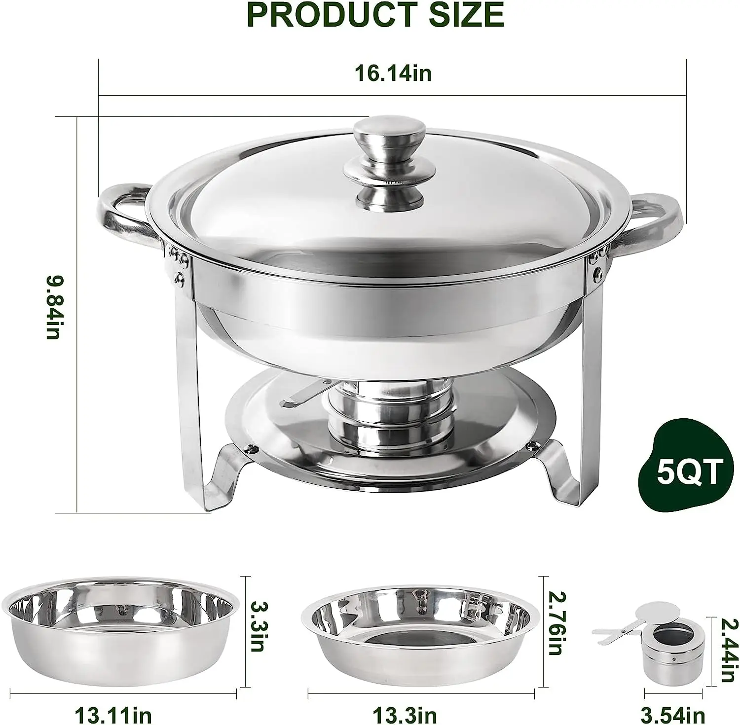 Chafing Dish Buffet Set of 2 Pack 5QT Round Stainless Steel Chafer for Catering Upgraded Chafers and Buffet Warmer Sets