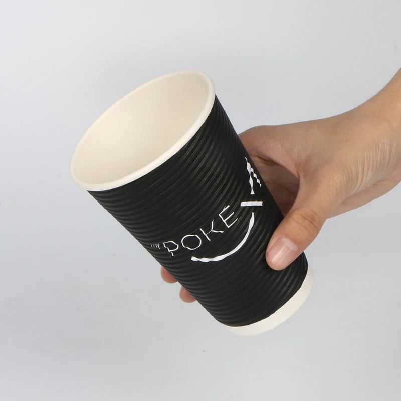 16oz black ripple wall paper cup with cover custom printed logo