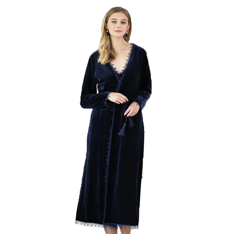 Wholesale Long Nylon Satin Mature Women Sexy Sheer Nightgown