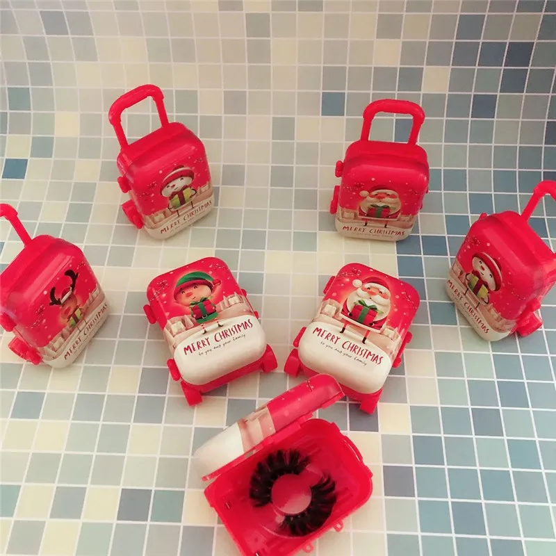 
wholesale luxury eyelash suitcase packaging 3d mink lash case Christmas mini luggage eyelash vendor customized boxes 