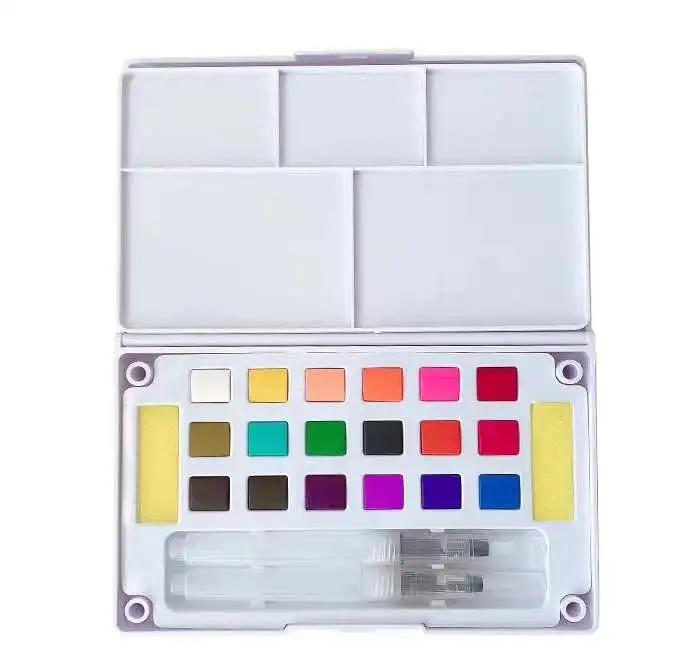art supplier 24 pcs metallic color pearl color watercolor paint set with painting brush