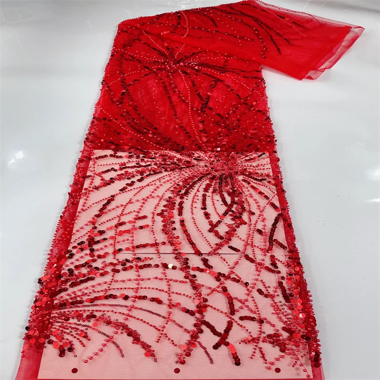 Personalise unique design other side flower fireworks pattern beaded sequins multicoloured guipure 3d lace fabric