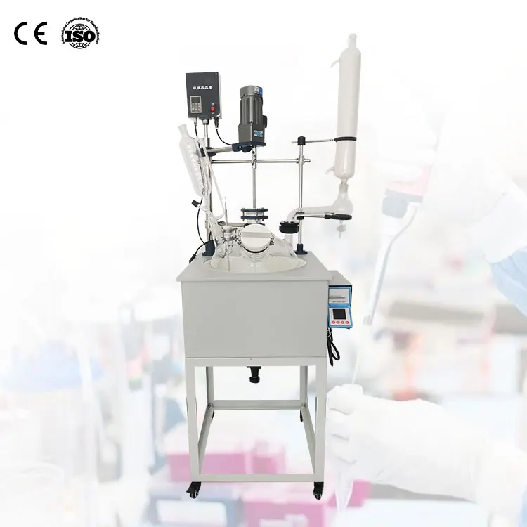 5L 10L 20L 30L 50L 100L Single Layer Glass Reactor Chemical Reactor with Heating Coil