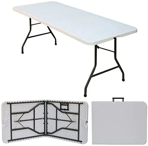 6 Foot Folding Table Portable Plastic Table With Handle Fold-in-Half Folding Table