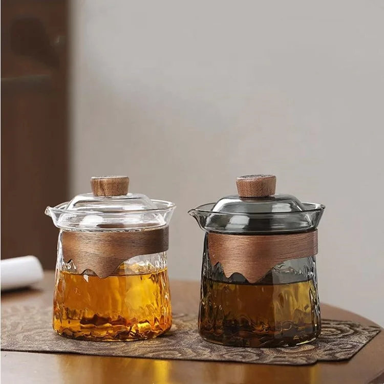 Chinese style  Creative High Borosilicate Glass Teapot with Filter Lid and Wood Grip