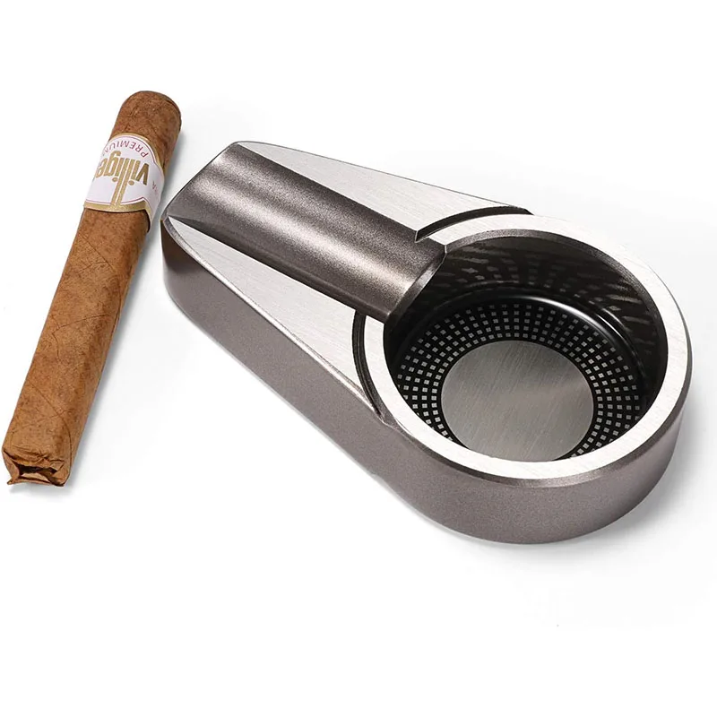 Silver Metal Cigar Ashtray Stainless Steel Unique Shape Cigar Travel Ashtray