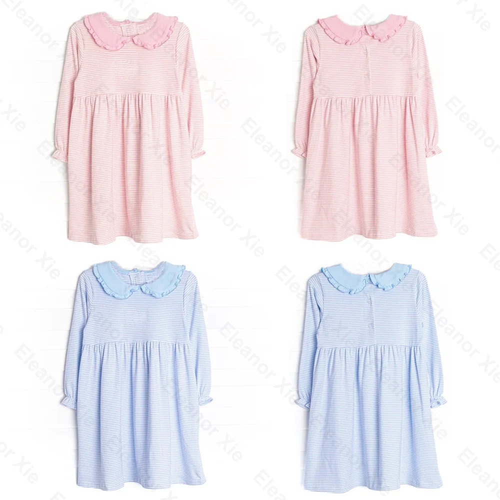 Wholesale autumn children toddler girls clothing sets knitting cotton striped dress and leggings set