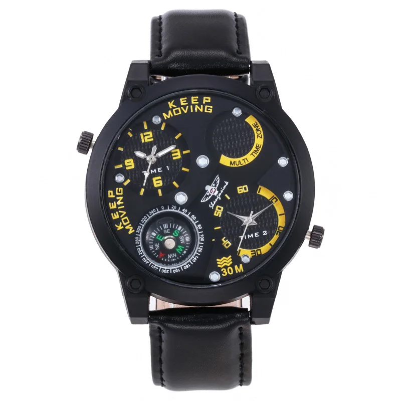 Fashion dual movement outdoor military compass watch waterproof belt quartz watch