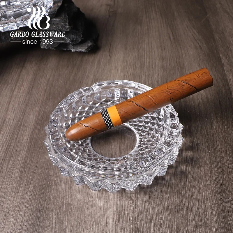 Stocked wholesale Cheap factory direct high end Embossed engraved High quality glass ashtray Glass Smoking Cigar Ashtray