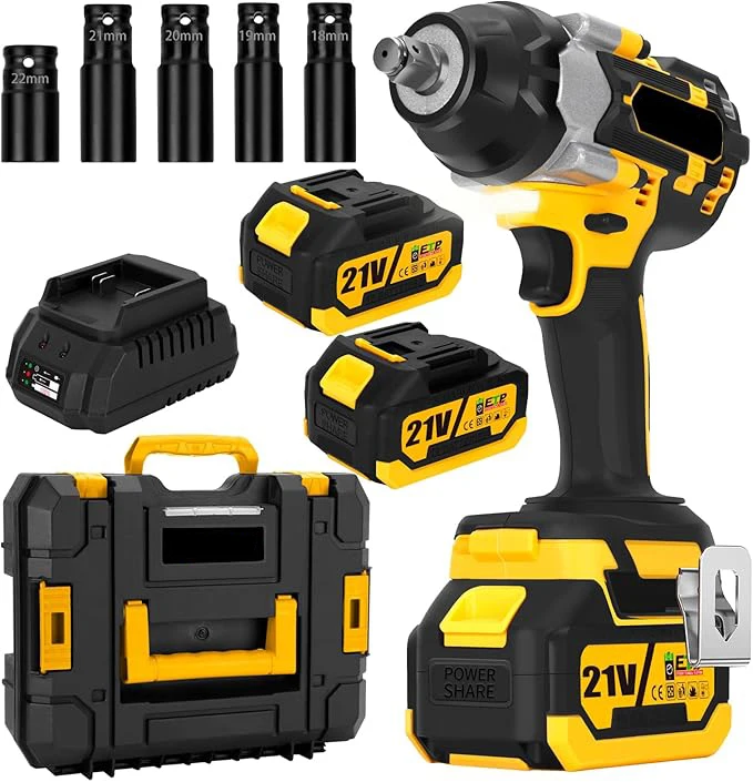 GreenBatt OEM/ODM 1/2 Cordless Impact Wrench Set with Brushless Motor and Lithium Battery 800N.M Power Wrenches Tools