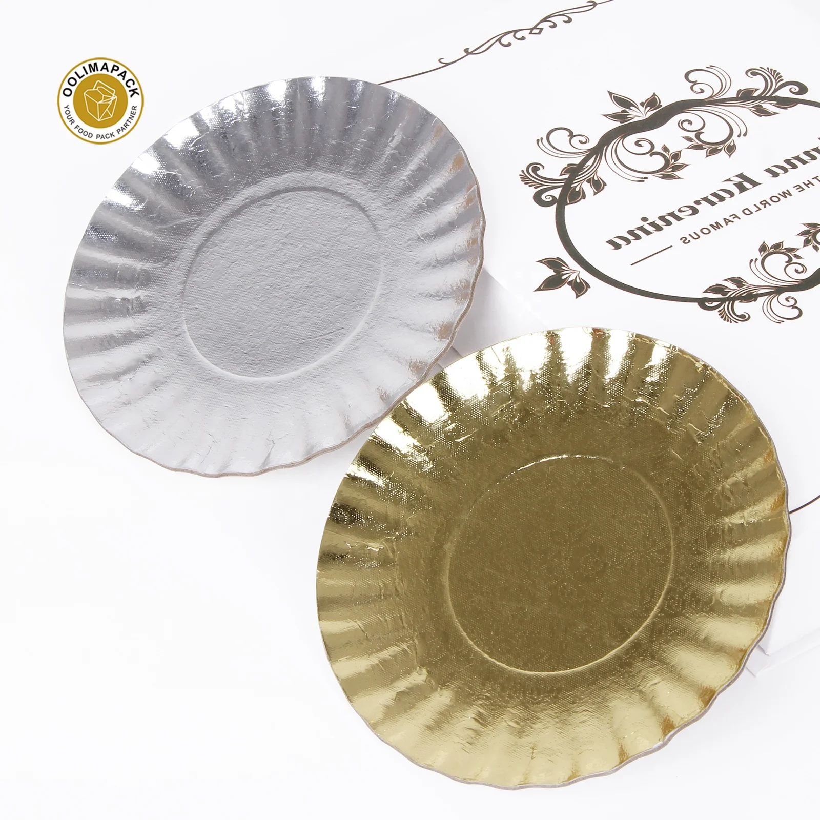 Hot sale cheap dinner plates party supply paper gold and silver foil plates bulk for birthday restaurant dishes