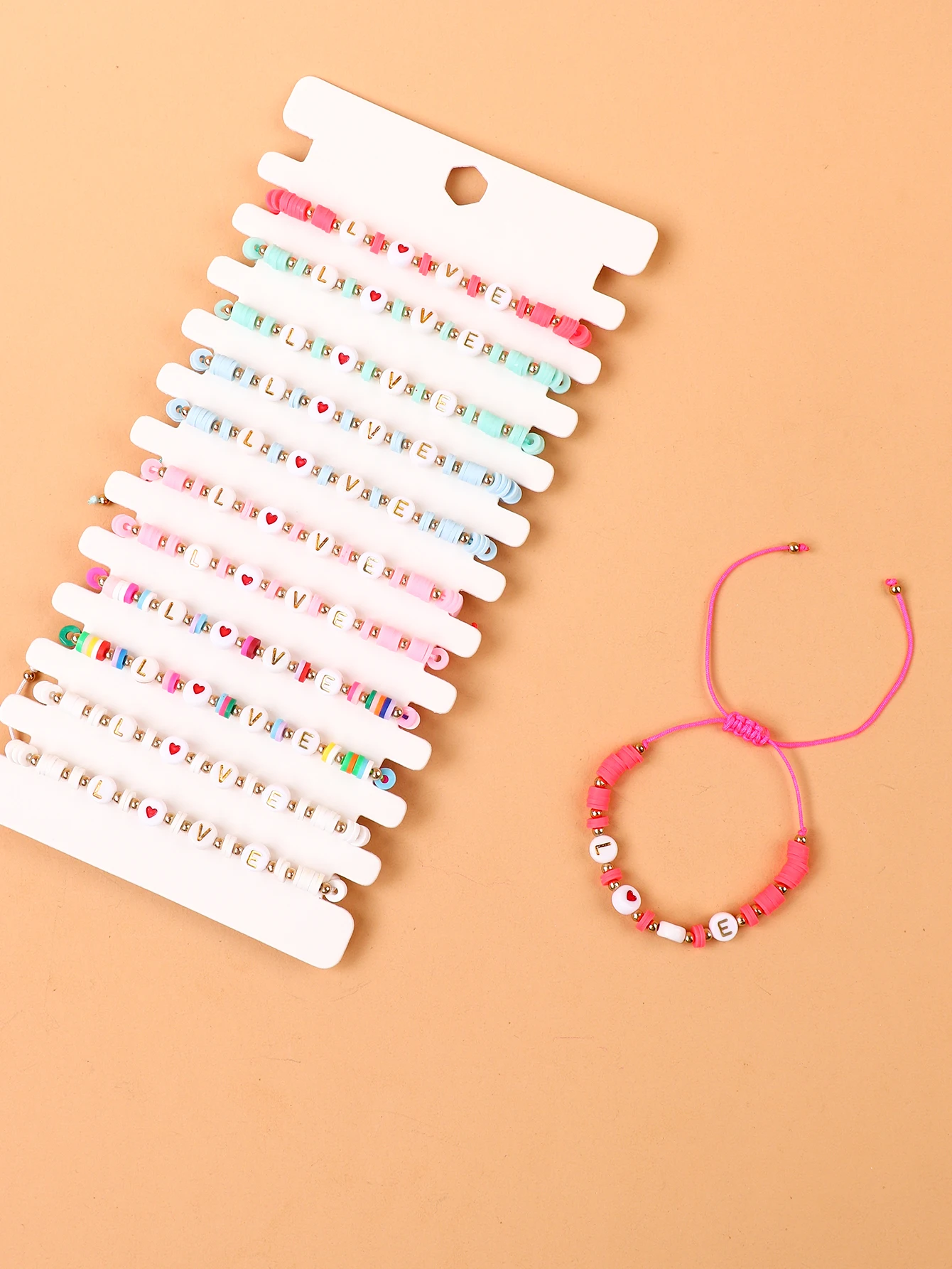 Punk Exquisite Resin Love Letter Bracelet 12 Pcs Set Polymer Clay Love Bracelet For Women