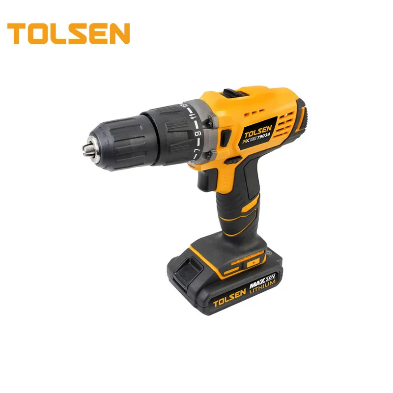 TOLSEN 79034, промышленная электрическая беспроводная дрель с ударной функцией, 20 В постоянного тока