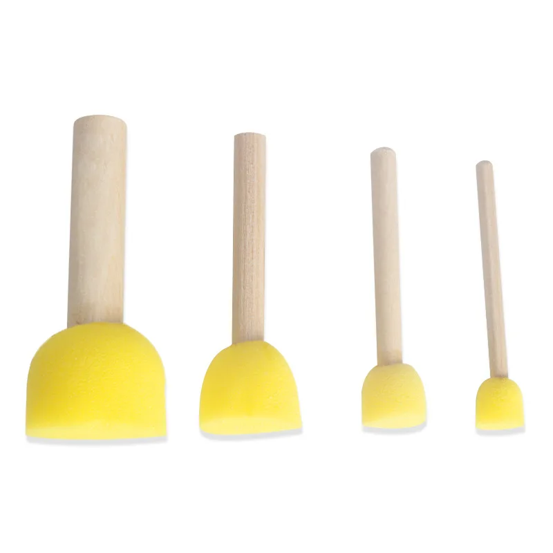 Hot selling 4pcs kids painting foam brush set yellow mushroom seal painting sponge brush with wooden handle