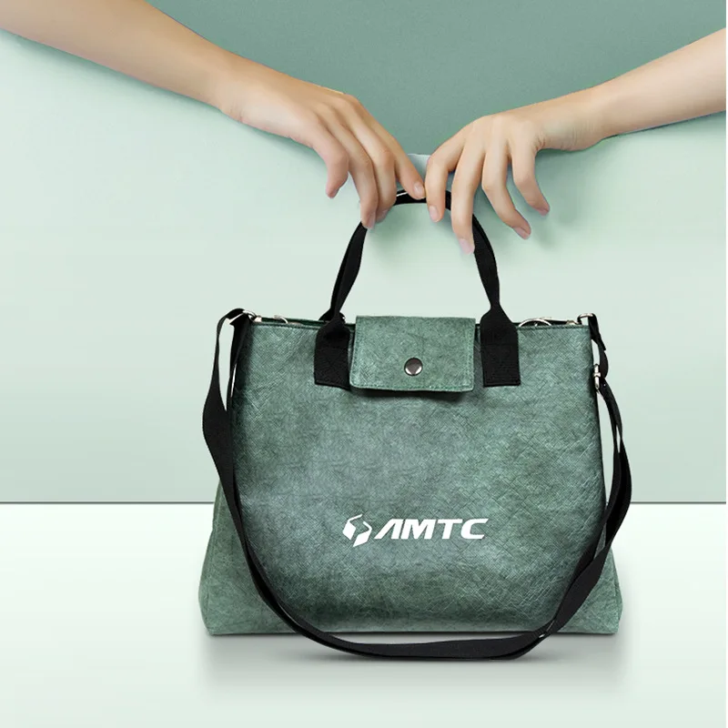 2024 new design large capacity green tyvek paper tote bag with PP webbing handle for picnic