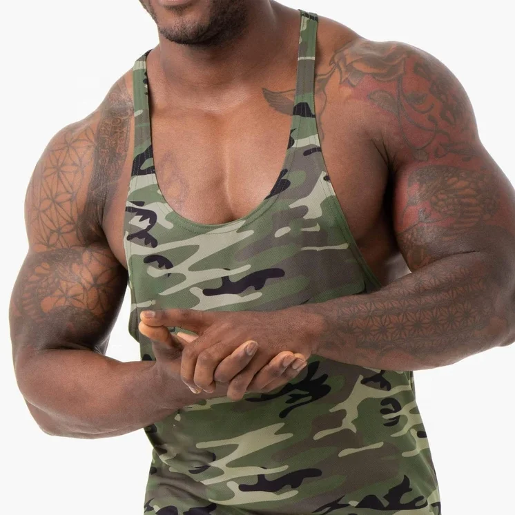 High Quality Custom Camouflage Stringer Racerback Breathable Fitness Muscle Tank Top