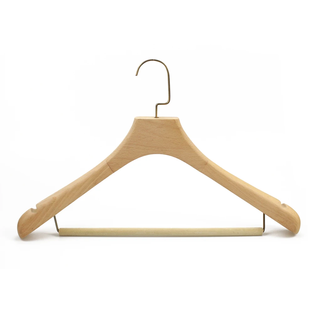 Factory Supply Top Grade Quality Luxury Wooden Coat Hangers With Velvet Bar And Copper Hook