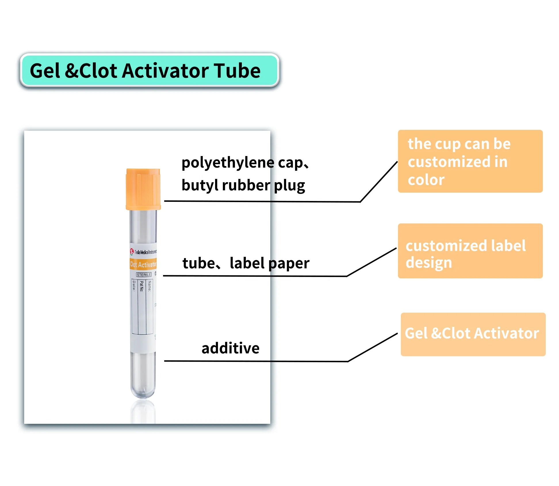 Medical Vacuum Blood Collection Tube CE Approval Yellow OEM Glass Clot Activator tube / 5-15ml SST tube