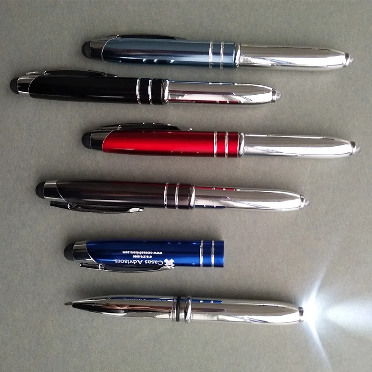 3 in 1 Multi-function metal LED Stylus Pen With Custom Logo