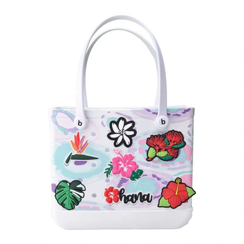 Large Size Pvc Beach Bag Charms Accessories Hawaii Flower Beach Accessories Bogg Bag Charms For Tote Bogg Bag