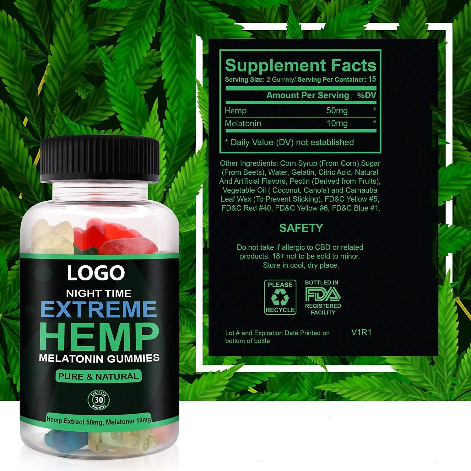 Мелатонин Gummies (10 мг) пеньковые мишки премиум-класса (50 натуральная добавка для сна травяная