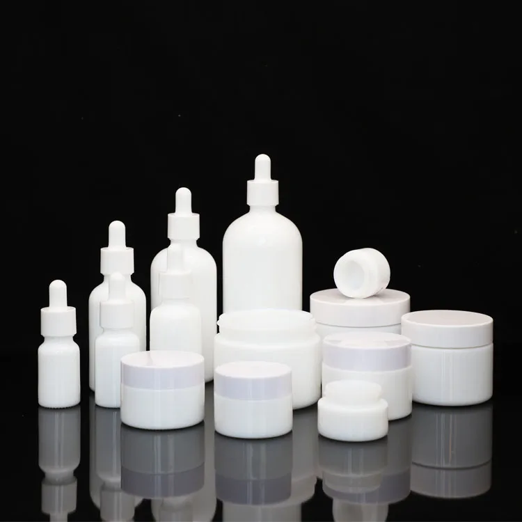 15ml glass white porcelain skincare jar cosmetic cream custom jar in stock with white plastic cap and Gasket