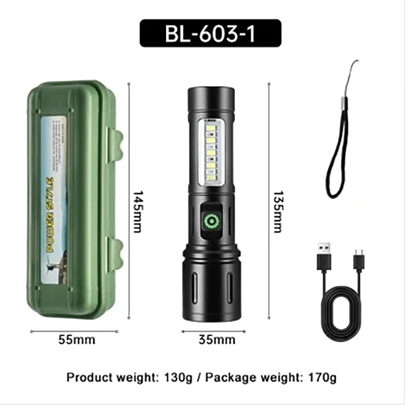 1000m White laser side light telescopic zoom waterproof rechargeable usb led tactical torch Work light outdoor flashlights