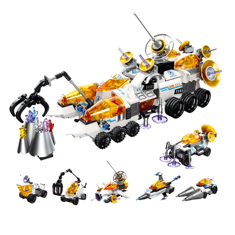 JIESTAR 607 pcs 6 in 1 lunar roving vehicle model building block kit children stem educational science toy kids diy space toy