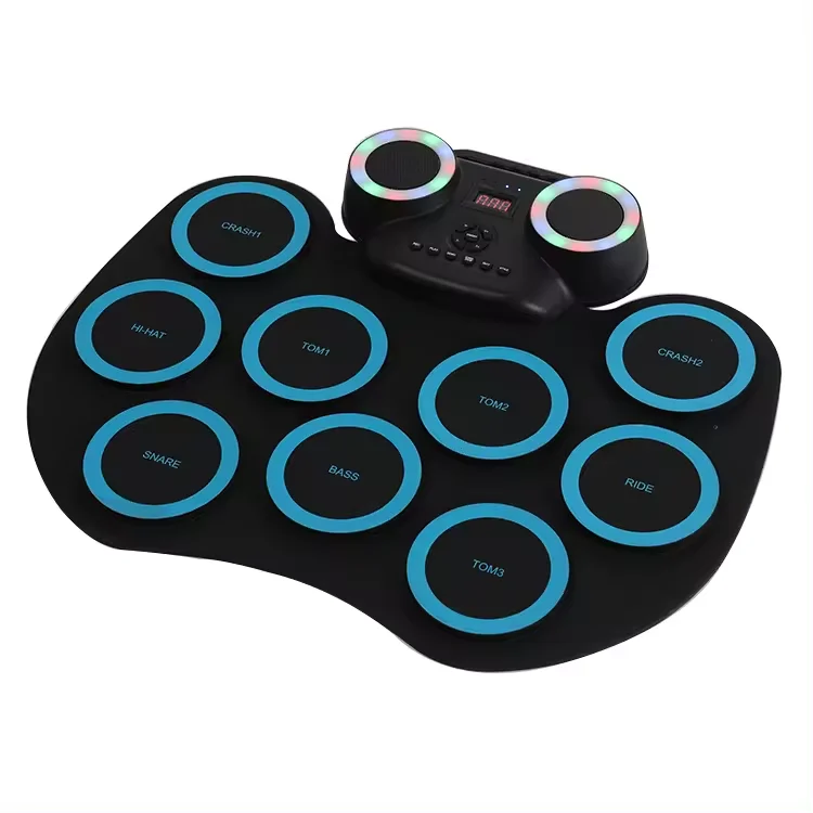 Electronic Drum Set 7 Practice Drum Pads Roll-up Rechargeable Drum Set with Pedals Sticks Built-in Speaker/Headphone Jack