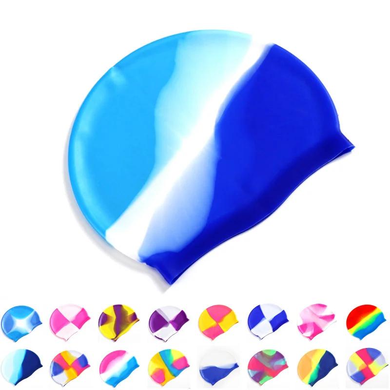 Color Matching Adult Men and Women Swim Cap Swimming Cap and Non-slip Water Sports High Quality Custom Logo Silicone Waterproof
