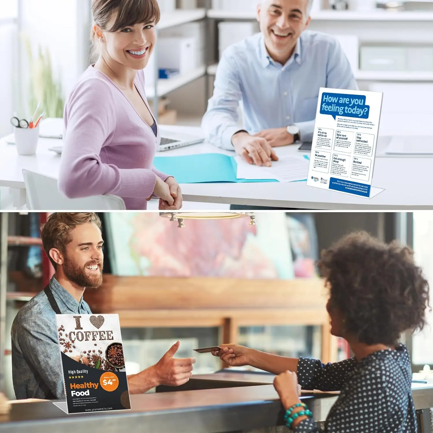 Acrylic Sign Holder Plastic Sign Holder Plastic Paper Holder With Vertical Slanted Back Clear Picture Photo Frames Display Stand