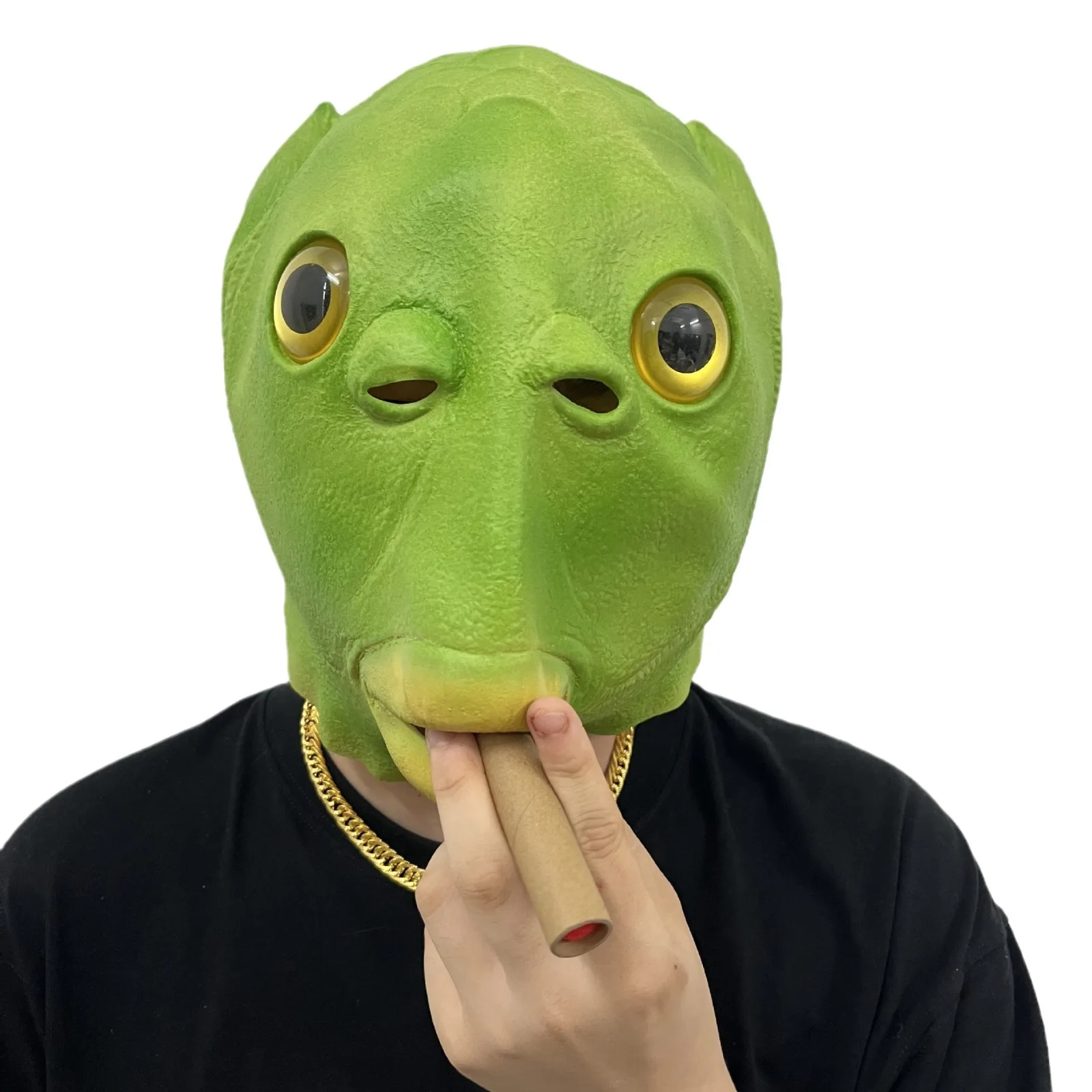 Wholesale Halloween Green Fish Headgear Funny Latex Monster Animal Costume Cosplay Green Fish Head Masks