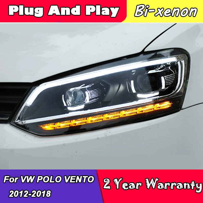 2 Pieces For VW POLO VENTO MK5  Headlight 2012-2018 Year With DRL Front Lamp Assembly Dynamic Turning Light