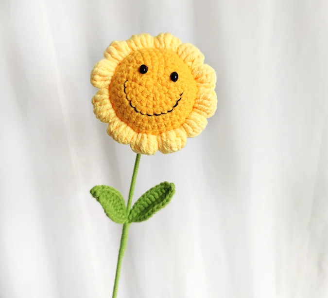 Handmade Flower Wool Finished Products Crochet Single Flower Big Thai Rose Sunflower For Mother Father Girls Boys Gifts