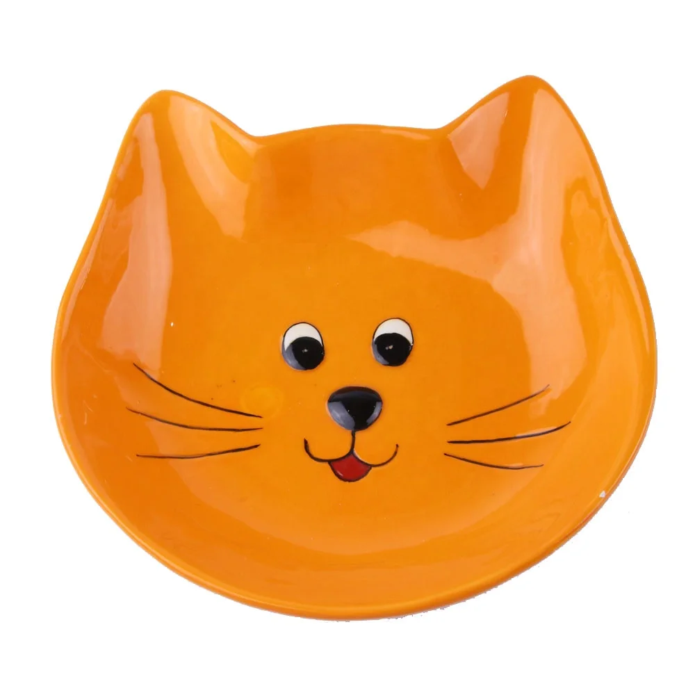 Lovely cat head shape ceramic cat feed bowl orange Dehua Factory direct China